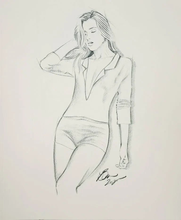 Figure sketch — woman in blazer and shorts